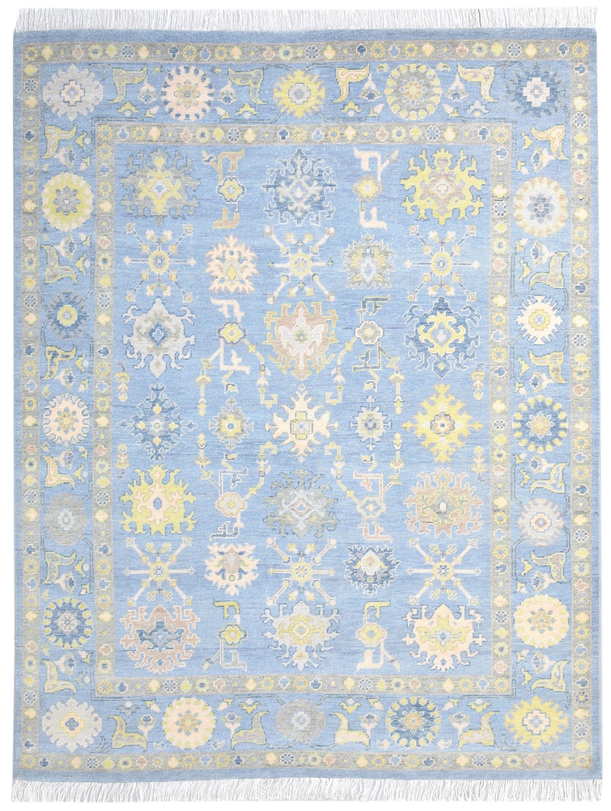 Blue Wool Rug 8' X 10' Persian Hand Knotted Oushak Oriental Large Carpet 