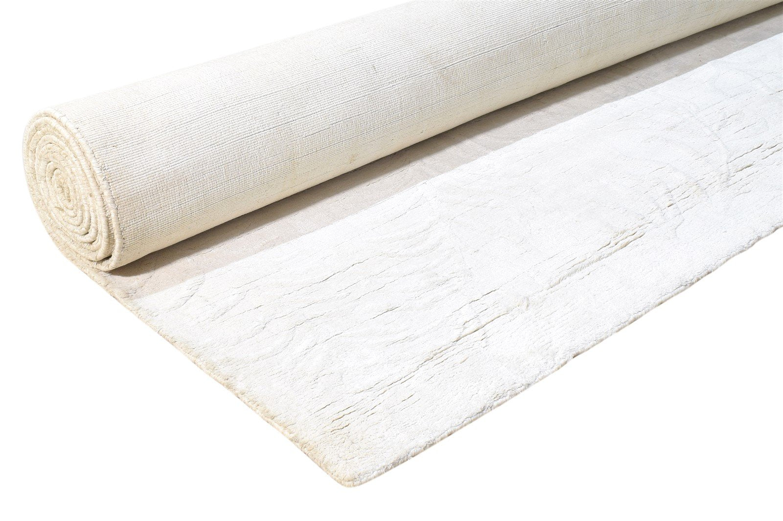 Hand Woven Off-White Silk Rug 8' X 10' Modern Scandinavian Solid Large Carpet 