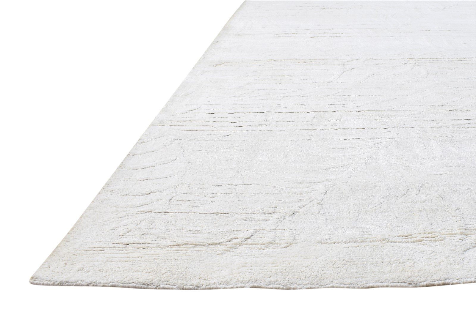 Hand Woven Off-White Silk Rug 8' X 10' Modern Scandinavian Solid Large Carpet 