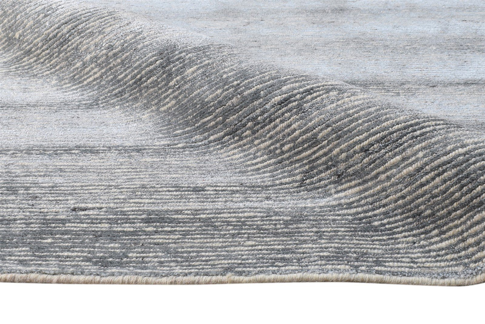 Wool / Silk Grey Rug 9X12 Modern Hand Knotted Scandinavian Solid Large Carpet  Area Rug 