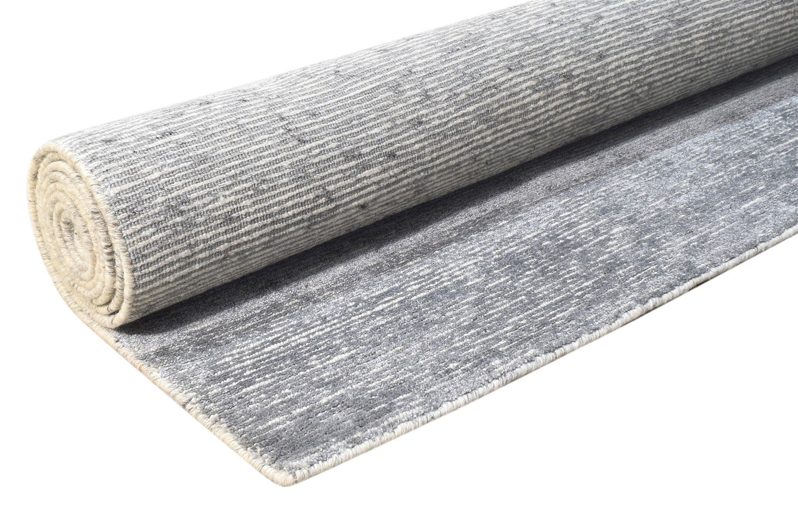 Grey Wool / Silk Rug 8X10 Modern Hand Knotted Scandinavian Solid Large Carpet 