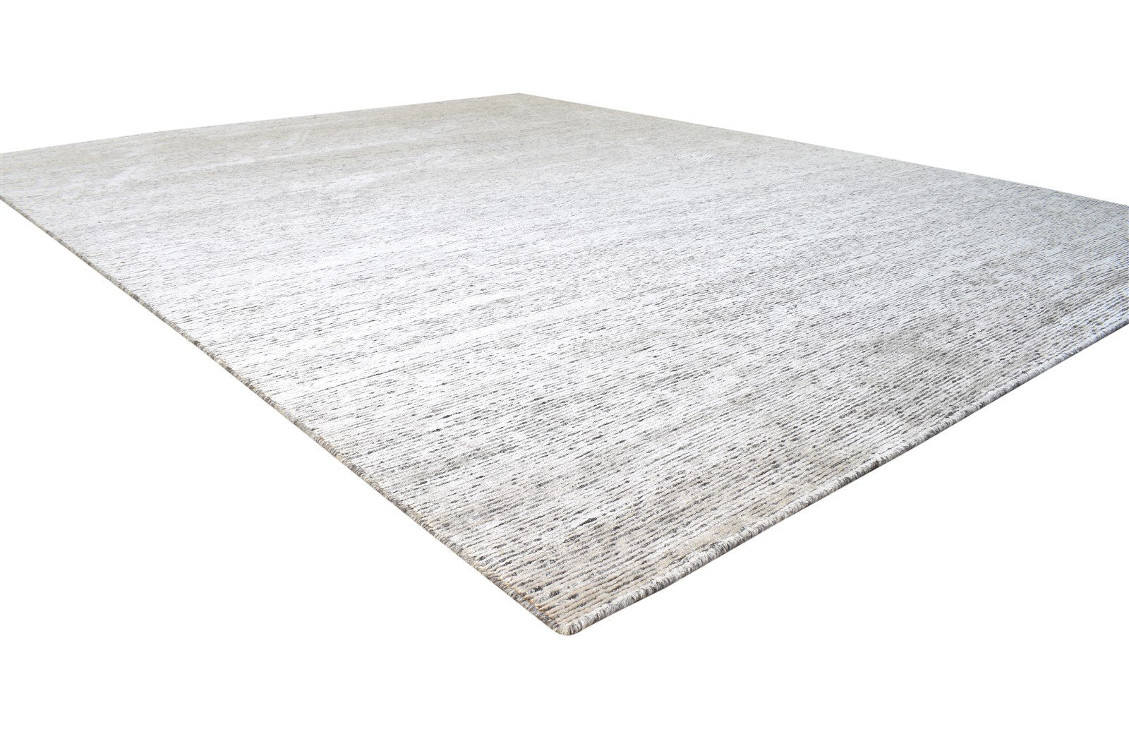 Hand Knotted Grey Wool / Silk Rug 9X12 Modern Scandinavian Solid Large Carpet 