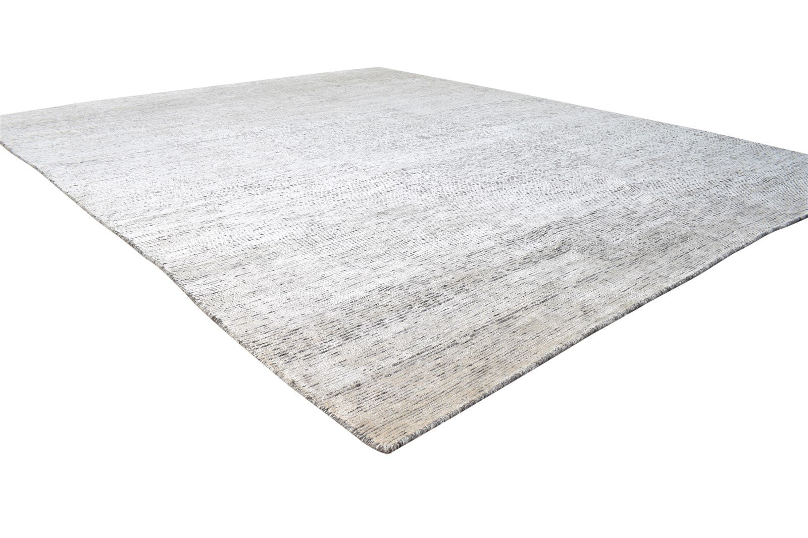 Hand Knotted Grey Wool / Silk Rug 8X9 Modern Scandinavian Solid Large Carpet 