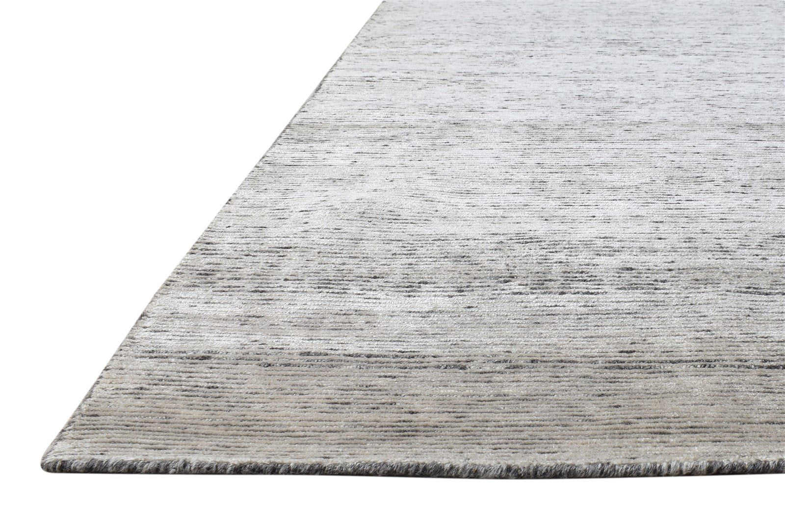 Hand Knotted Grey Wool / Silk Rug 8X9 Modern Scandinavian Solid Large Carpet 