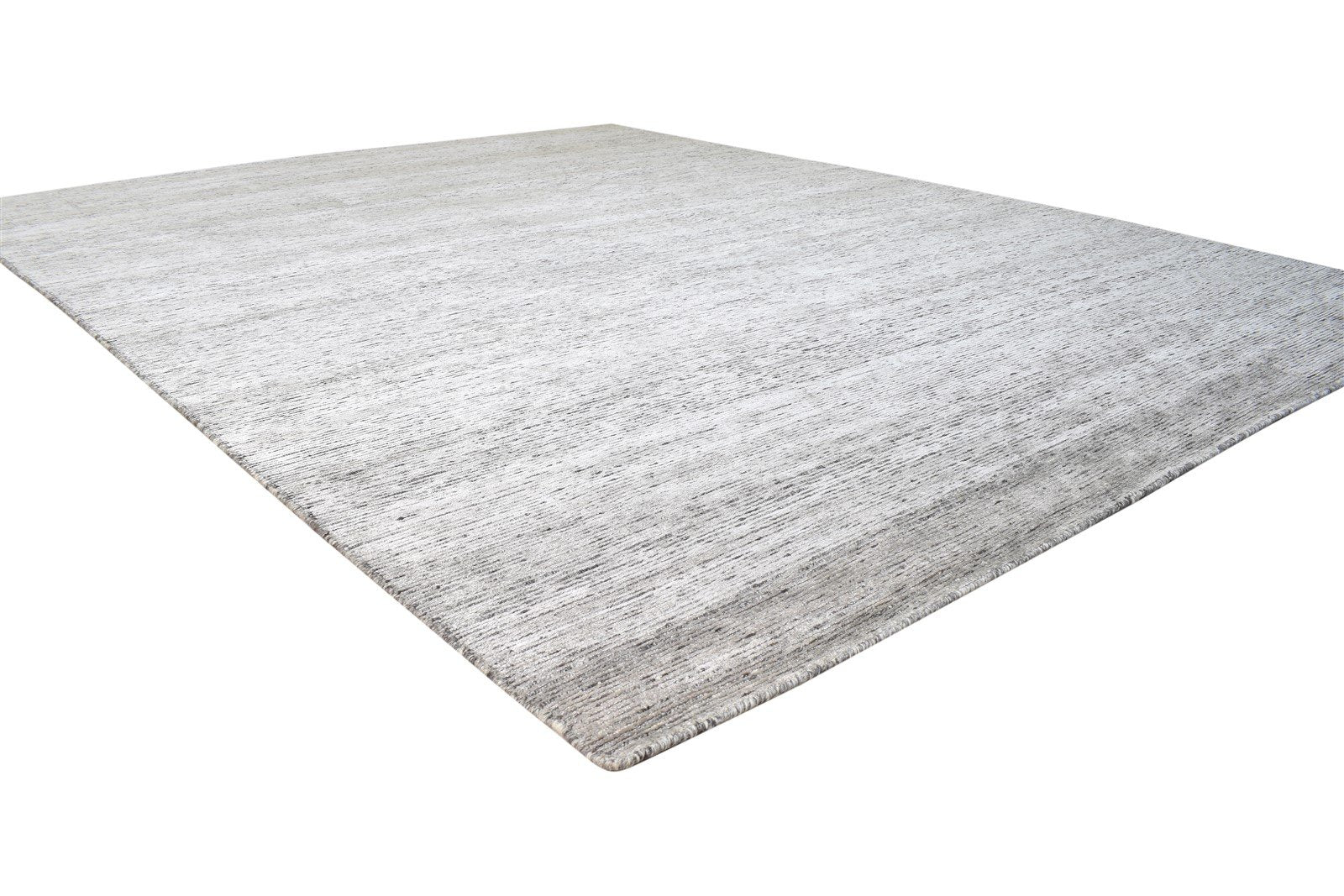 Hand Knotted Grey Wool / Silk Rug 8X10 Modern Scandinavian Solid Large Carpet 