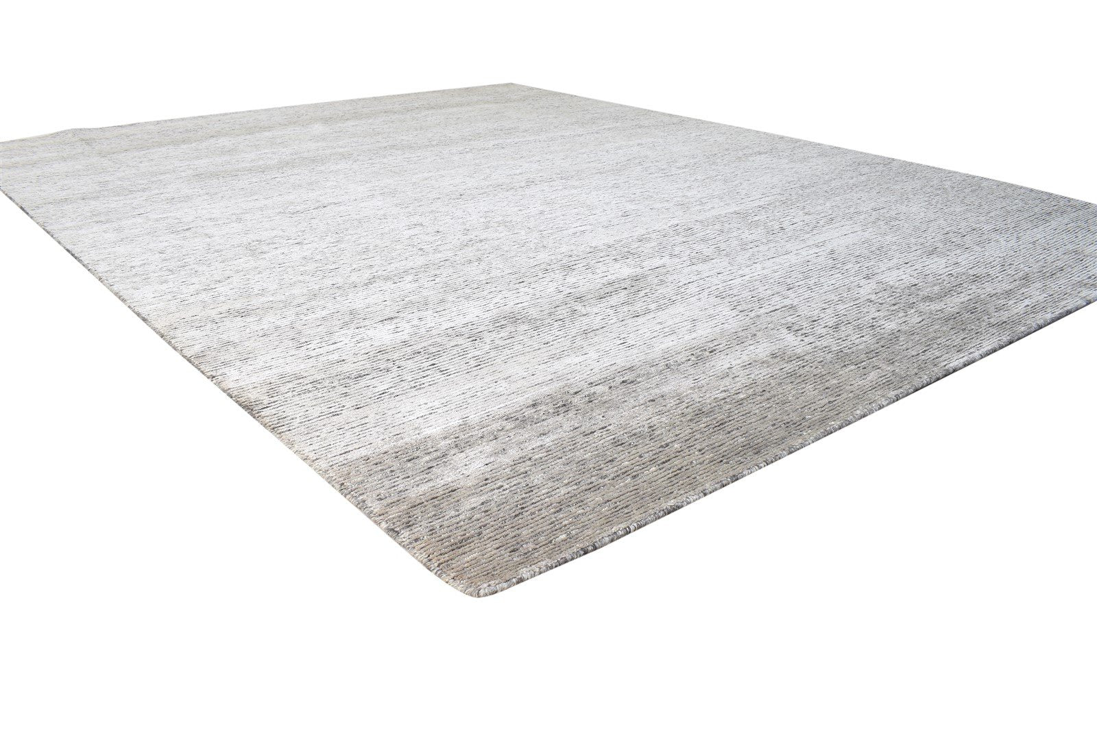 Hand Knotted Grey Wool / Silk Rug 8X10 Modern Scandinavian Solid Large Carpet 