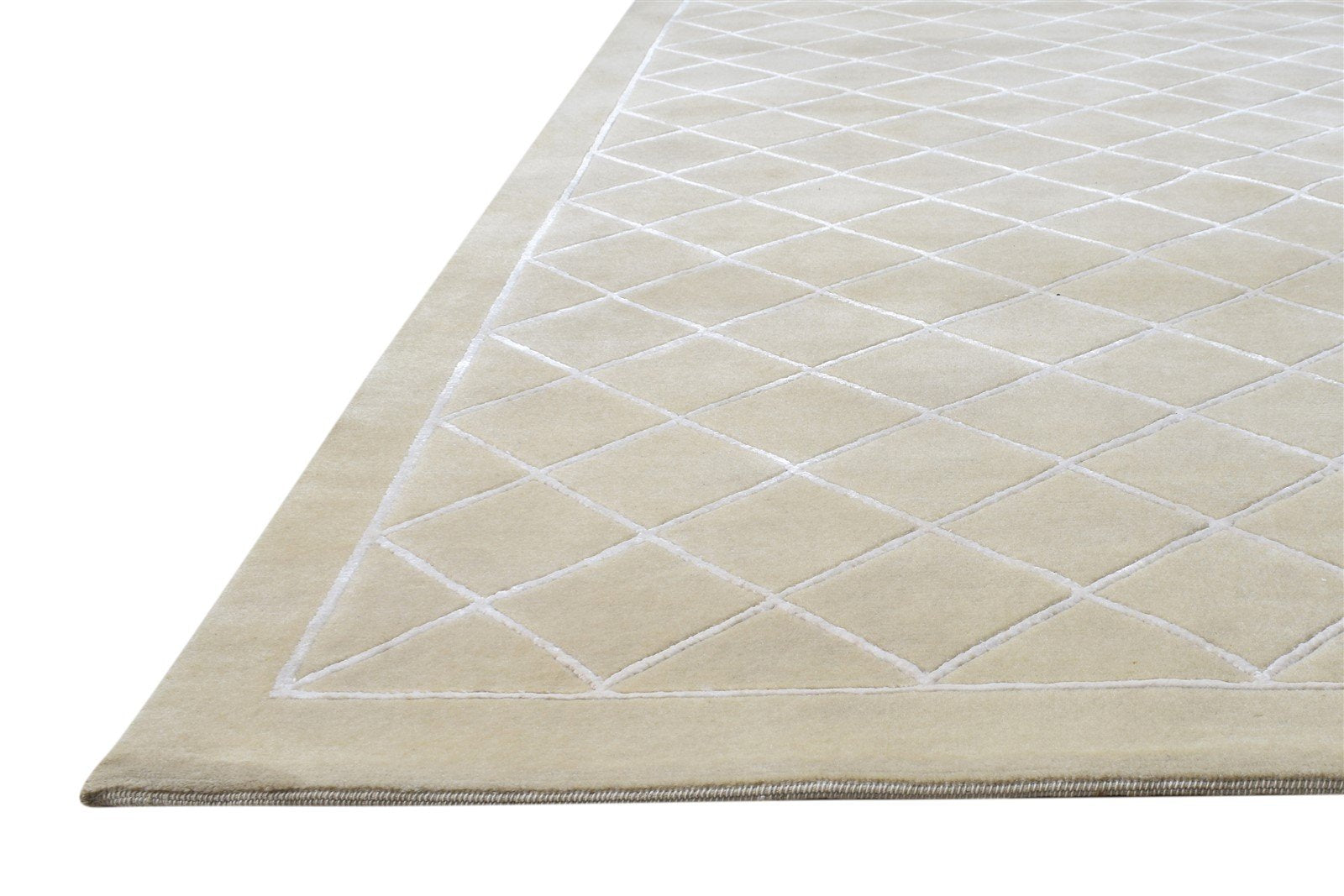 Beige Wool / Silk Rug 6X9 Modern Hand Knotted Moroccan Diamond Room Size Carpet 