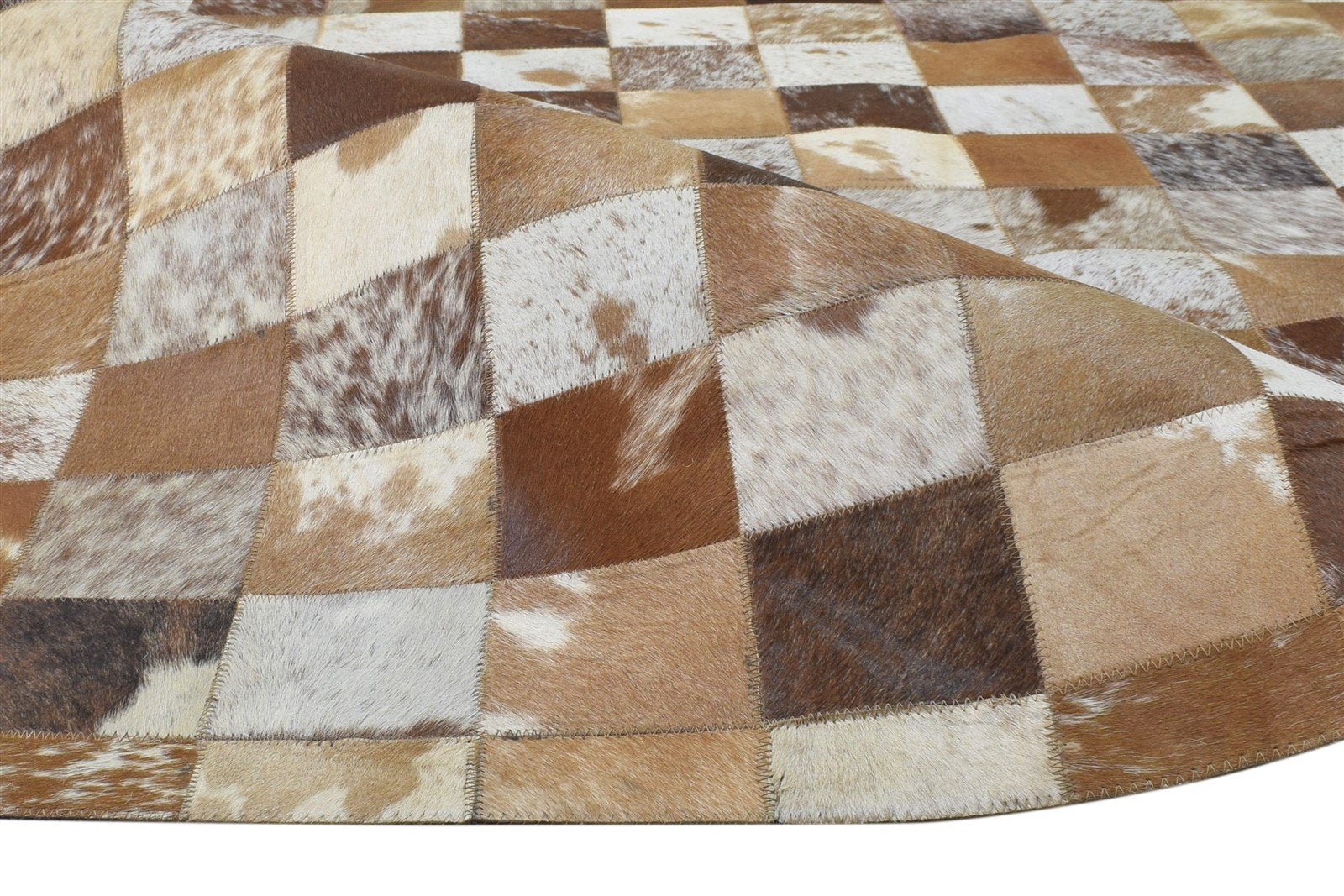 Brown Leather Rug 4X6 Modern Flatweave Scandinavian Geometric Room Size Carpet 