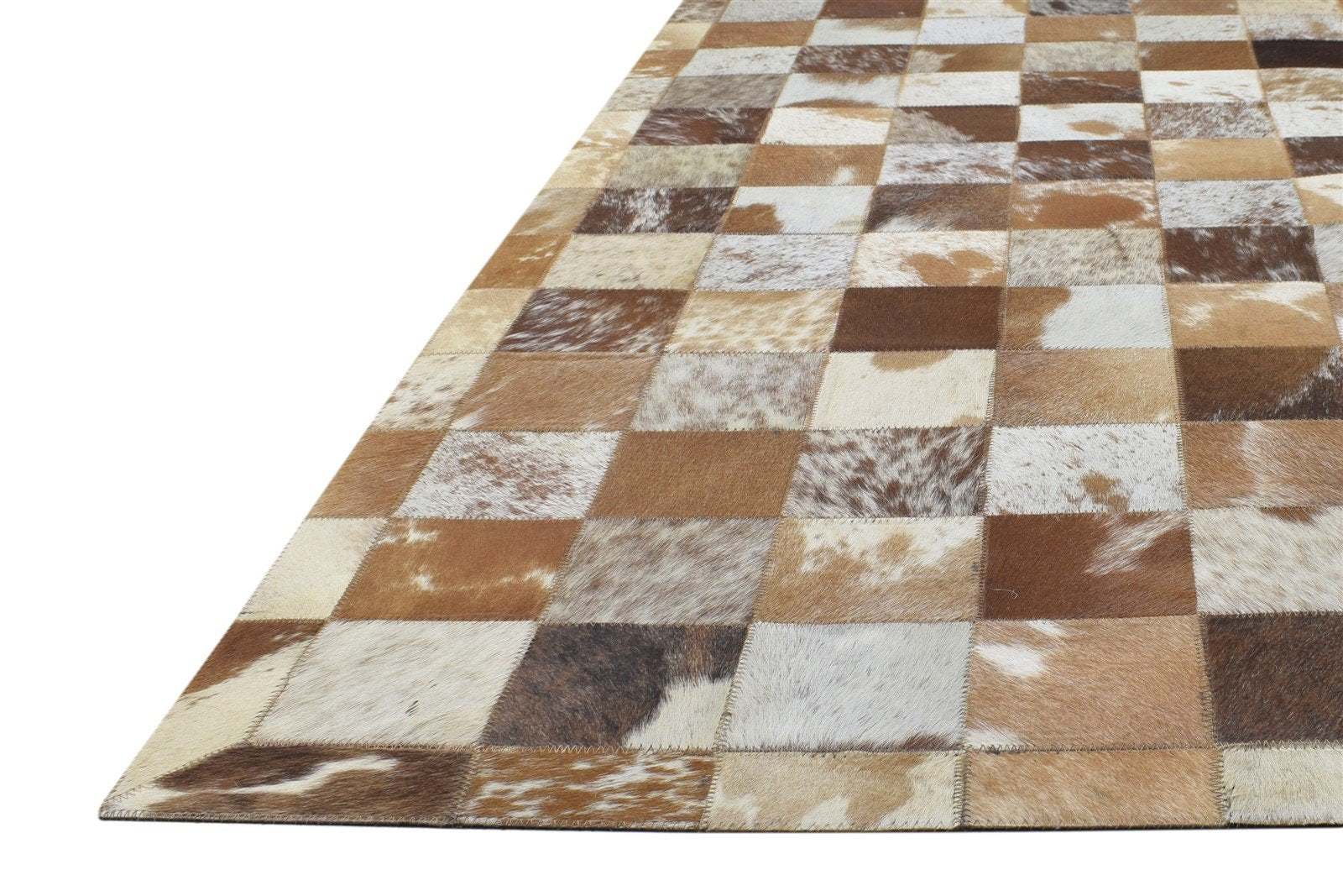 Brown Leather Rug 4X6 Modern Flatweave Scandinavian Geometric Room Size Carpet 