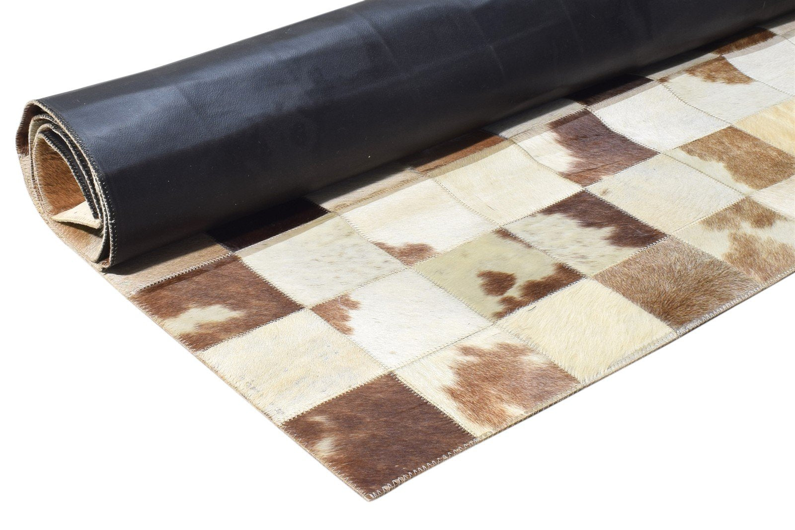 Leather Brown Rug 4X6 Modern Flatweave Scandinavian Geometric Room Size Carpet 