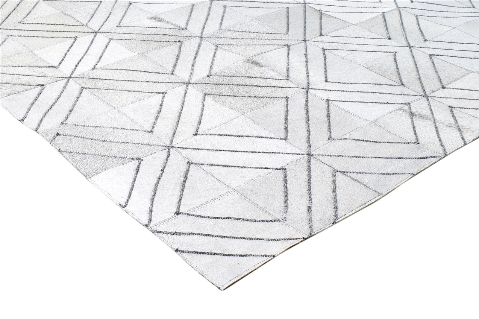 Ivory Leather Rug 5X8 Modern Hand Woven Scandinavian Diamond Room Size Carpet 