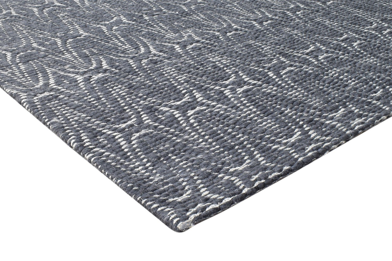 Wool Charcoal Rug 5X8 Modern Jacquard Loom Scandinavian Nordic Room Size Carpet 