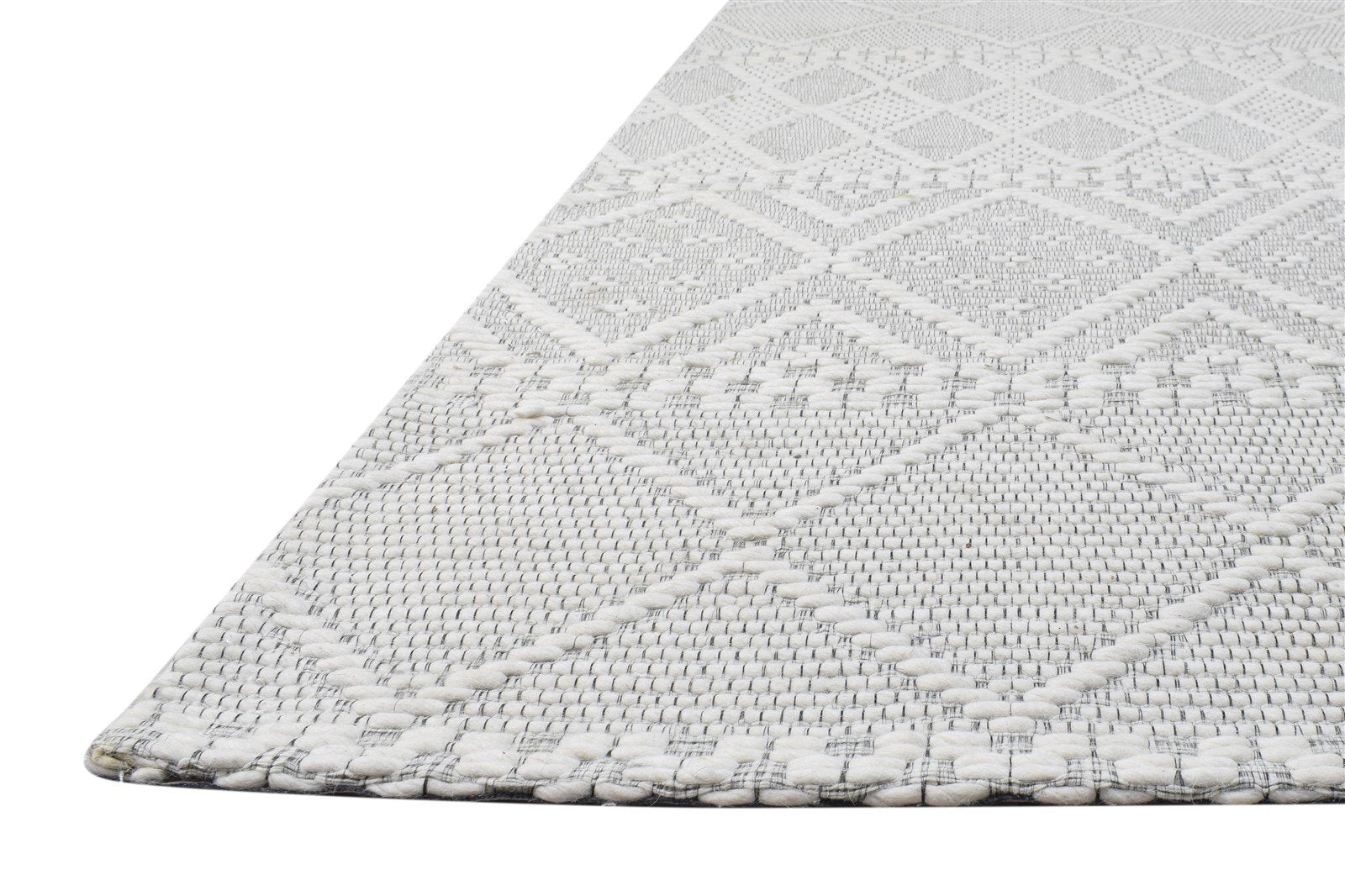 Jacquard Loom Cream Wool Rug 5' X 8' Modern Scandinavian Nordic Room Size Carpet 