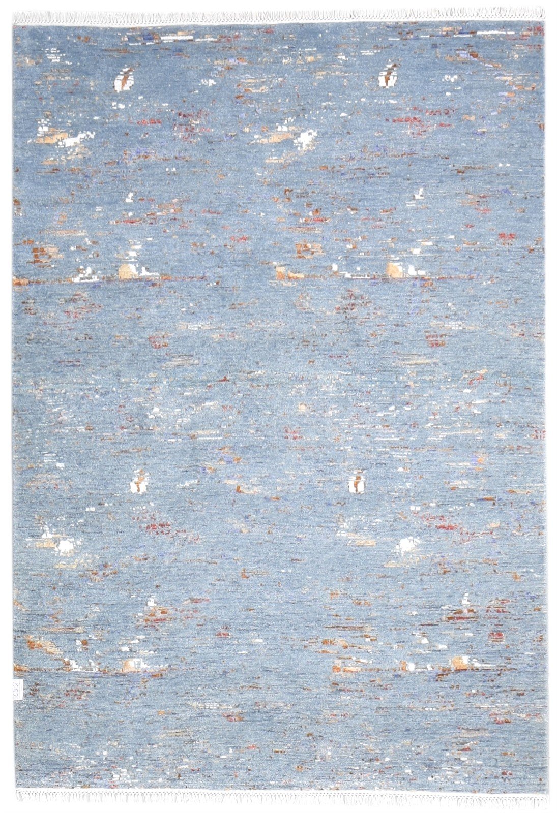 Hand Knotted Blue Wool / Silk Rug 4X6 Modern Indian Abstract Room Size Carpet 