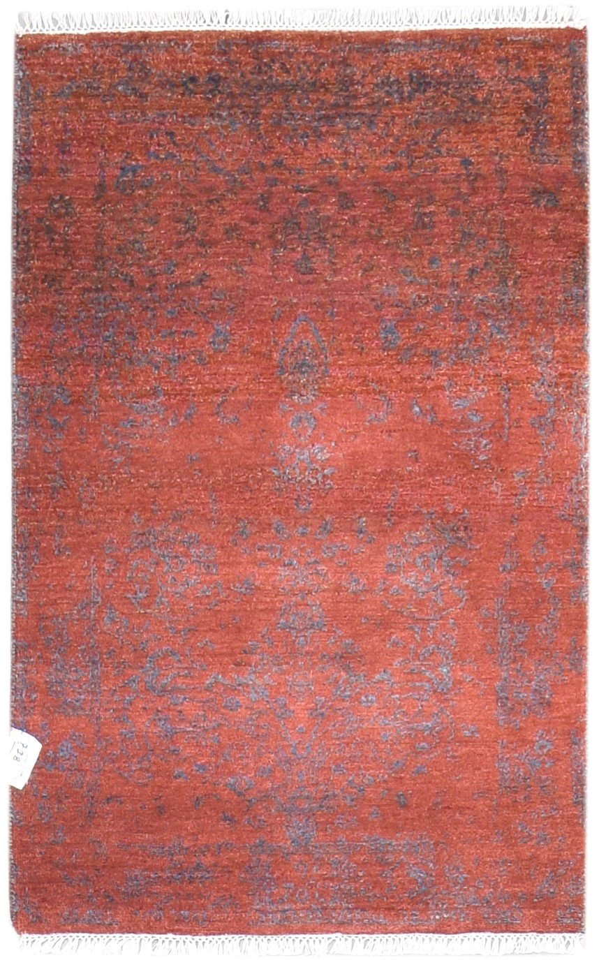 Red Wool / Silk Rug 3' X 4' Modern Hand Knotted Oriental Abstract Small Carpet 