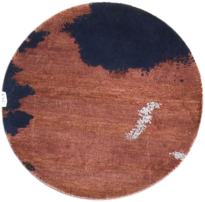 Rust Wool / Silk Rug 2' X 2' Modern Hand Knotted Indian Abstract Small Round 