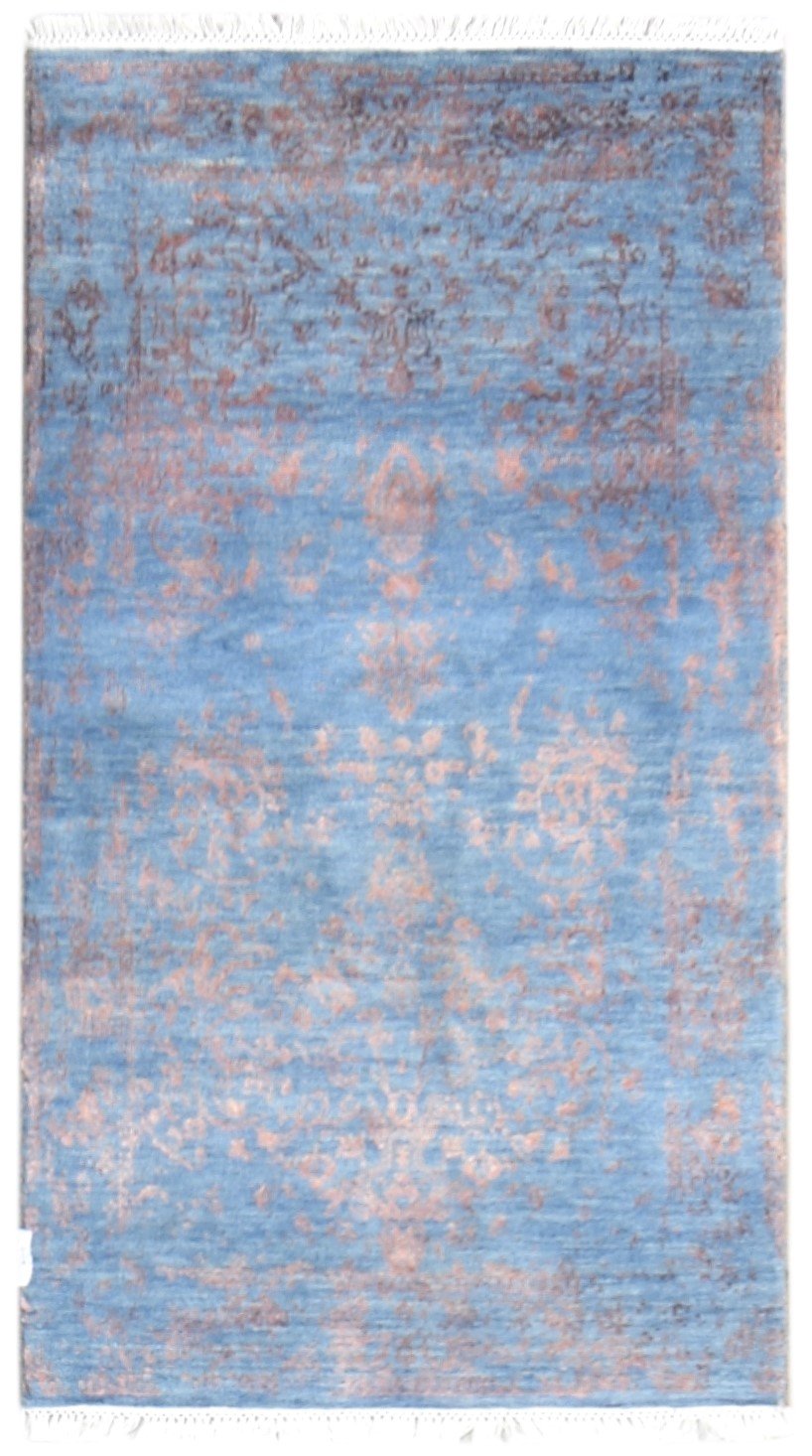 Wool / Silk Blue Rug 2'6"x4 Modern Hand Knotted Oriental Abstract Small Carpet 