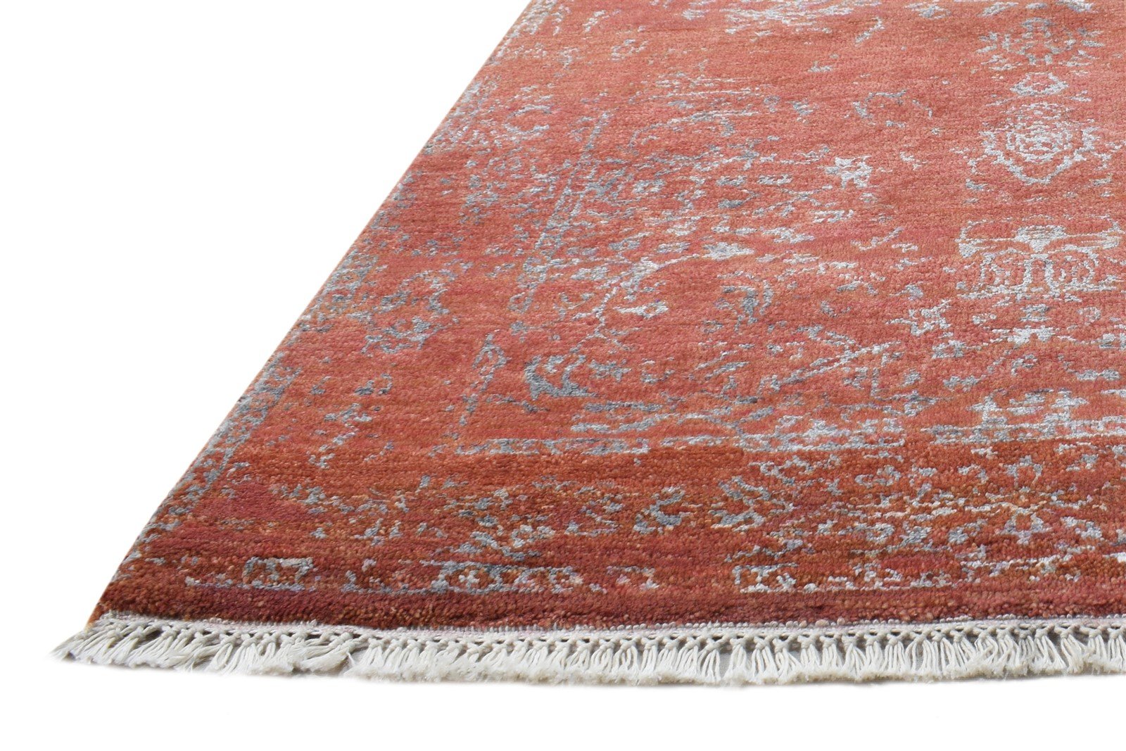 Hand Knotted Rust Wool / Silk Rug 3' X 4' Modern Oriental Abstract Small Carpet 