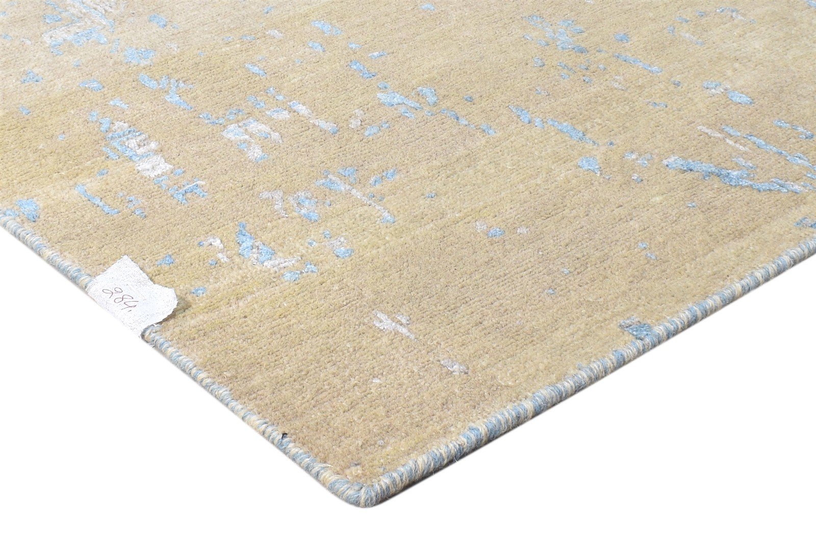 Beige Wool / Silk Rug 4X4 Modern Hand Knotted Indian Abstract Room Size Carpet 