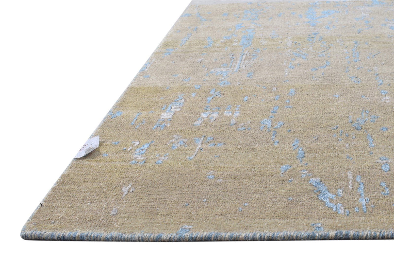 Beige Wool / Silk Rug 4X4 Modern Hand Knotted Indian Abstract Room Size Carpet 