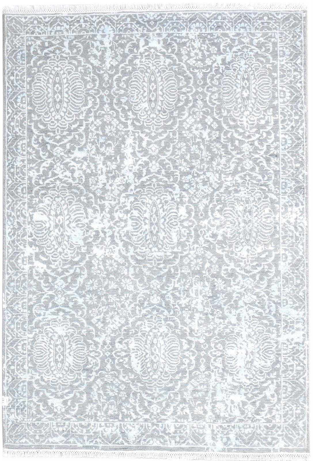 Hand Knotted Grey Wool / Silk Rug 4X6 Modern Oriental Abstract Room Size Carpet 