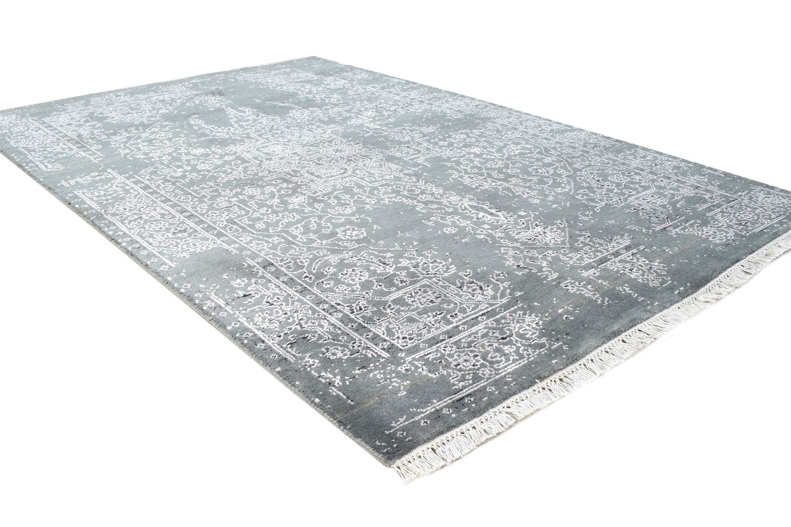 4X6 Rug Wool / Silk Grey Modern Hand Knotted Oriental Abstract Room Size Carpet 