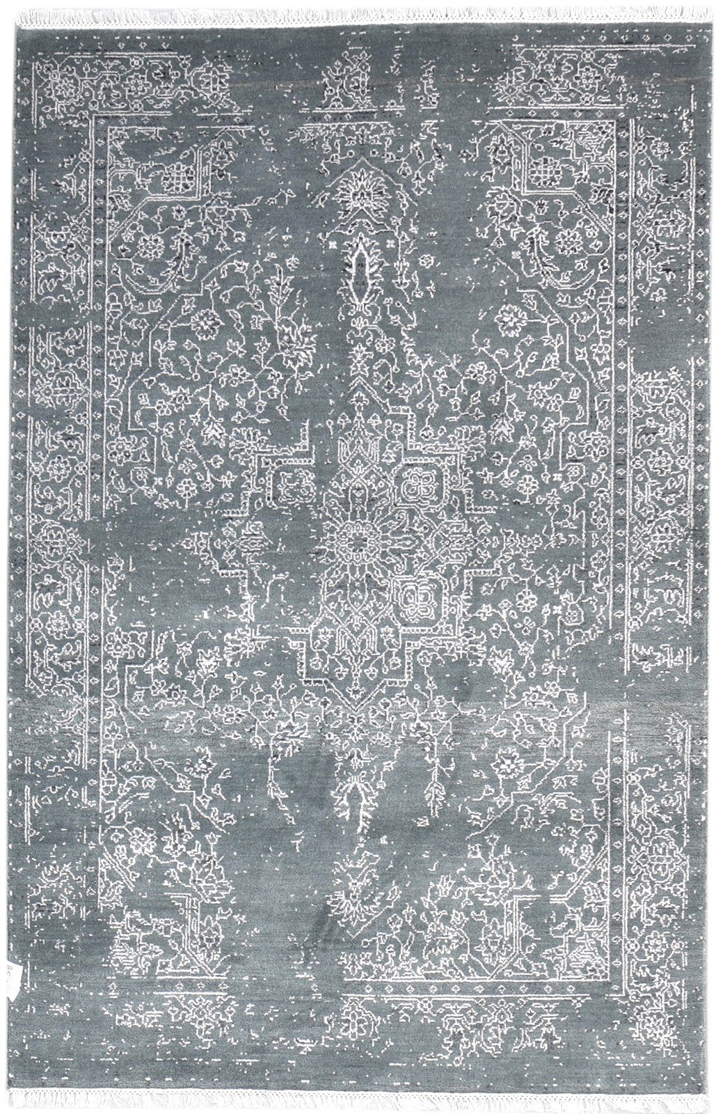 4X6 Rug Wool / Silk Grey Modern Hand Knotted Oriental Abstract Room Size Carpet 