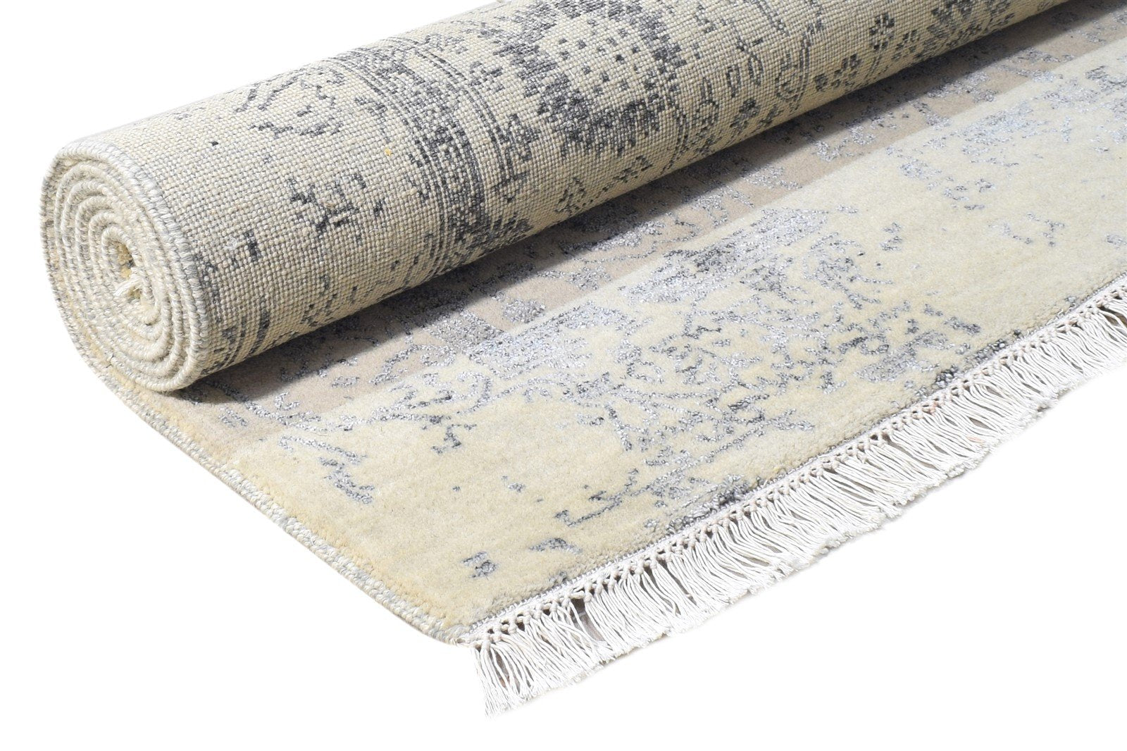 Hand Knotted Beige Wool / Silk Rug 4X6 Modern Oriental Abstract Room Size  Area Rug 