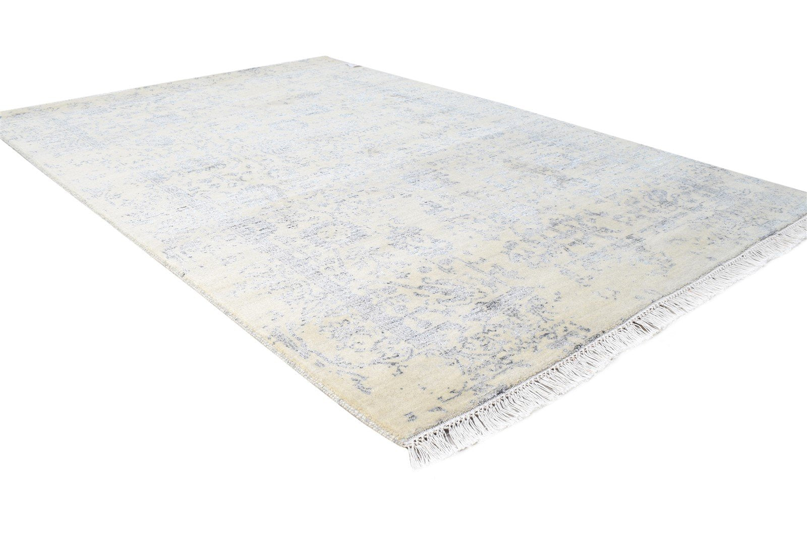 Hand Knotted Beige Wool / Silk Rug 4X6 Modern Oriental Abstract Room Size  Area Rug 
