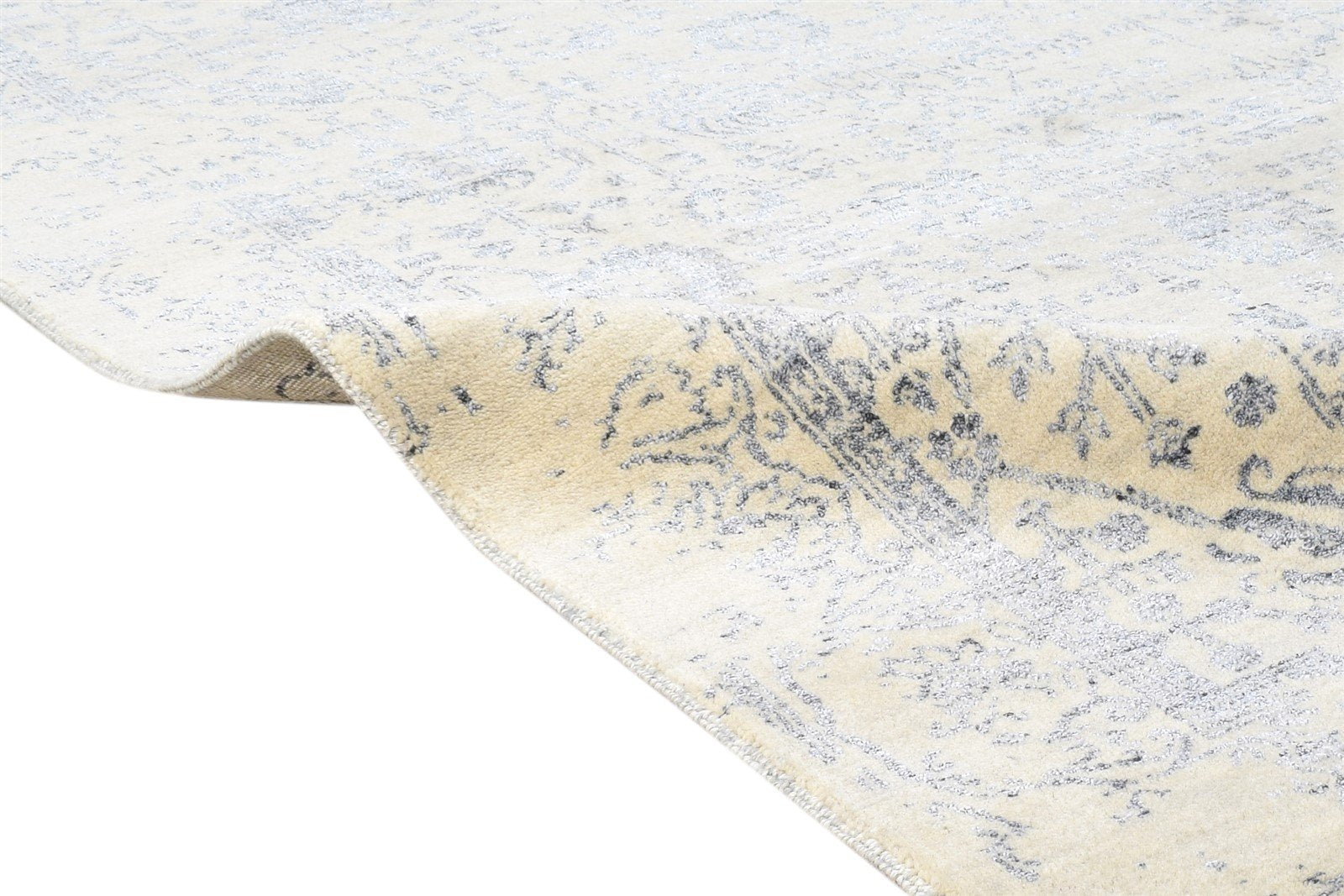 Hand Knotted Beige Wool / Silk Rug 4X6 Modern Oriental Abstract Room Size  Area Rug 