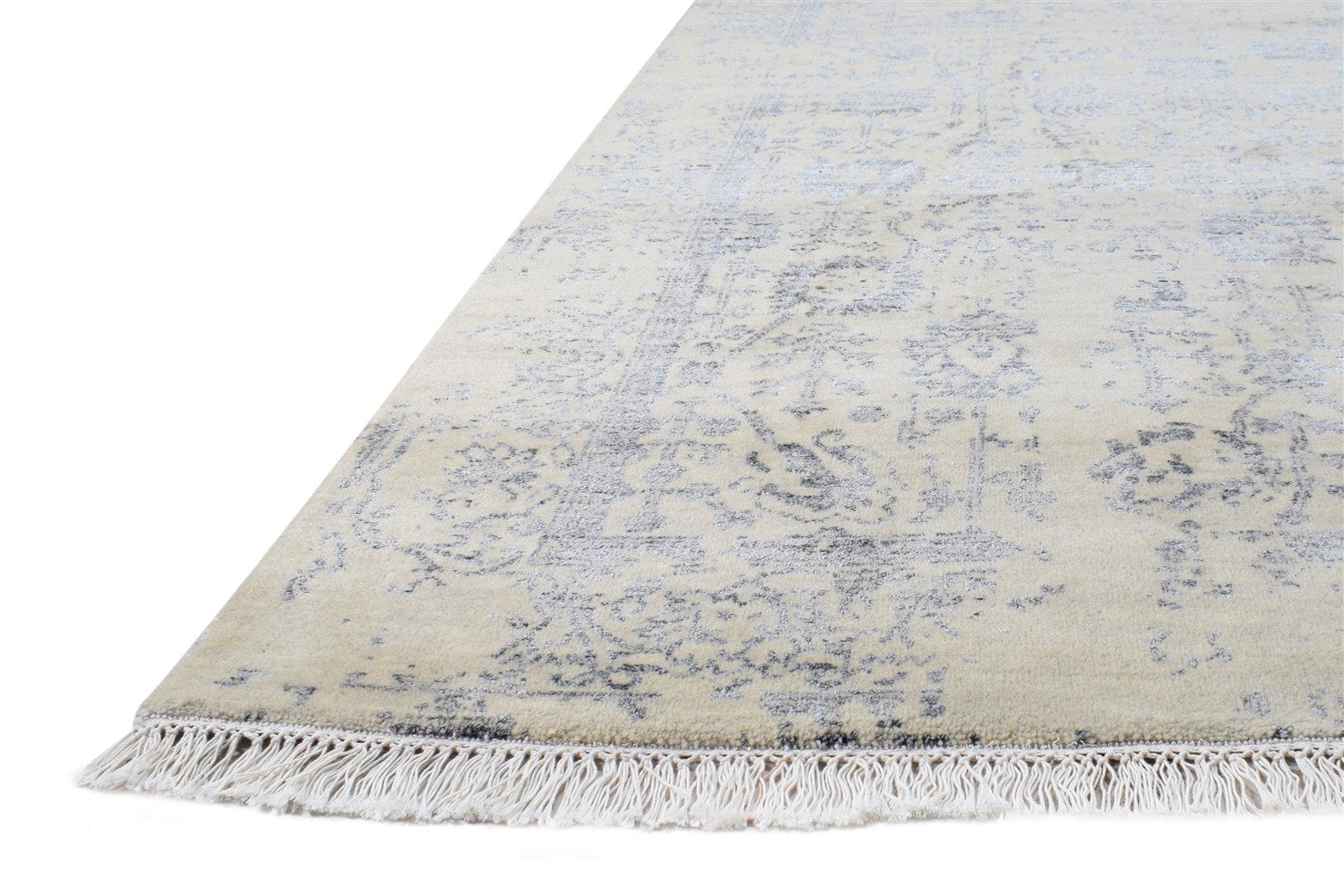 Hand Knotted Beige Wool / Silk Rug 4X6 Modern Oriental Abstract Room Size  Area Rug 