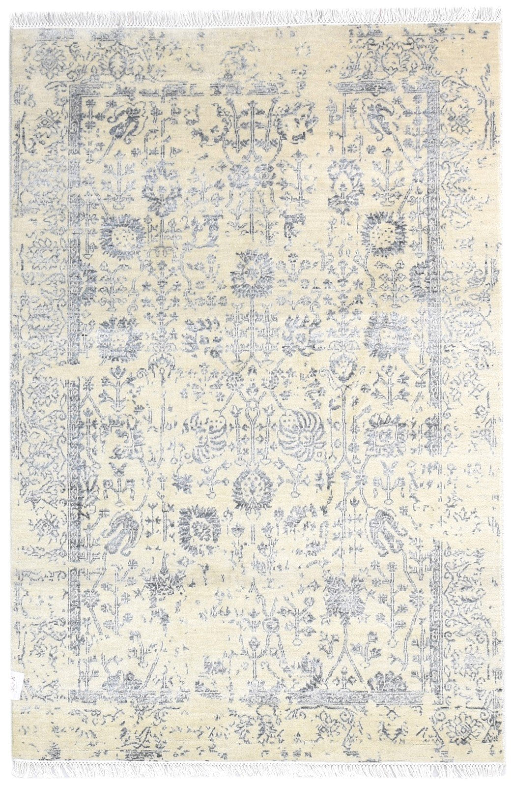 Hand Knotted Beige Wool / Silk Rug 4X6 Modern Oriental Abstract Room Size  Area Rug 