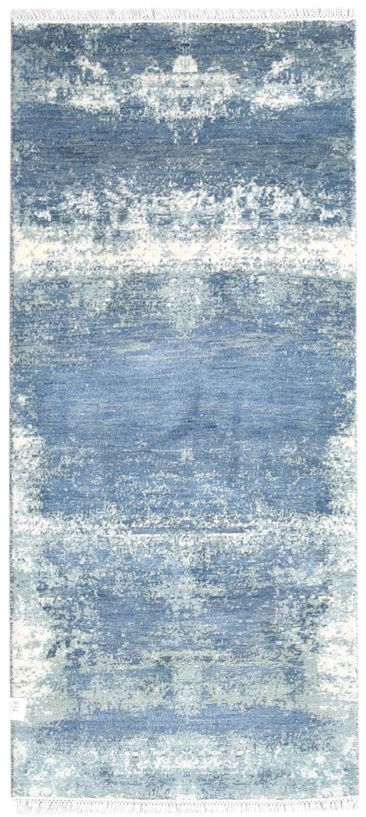 Blue Wool / Silk Rug 3' X 6' Modern Hand Knotted Indian Abstract Small Carpet 