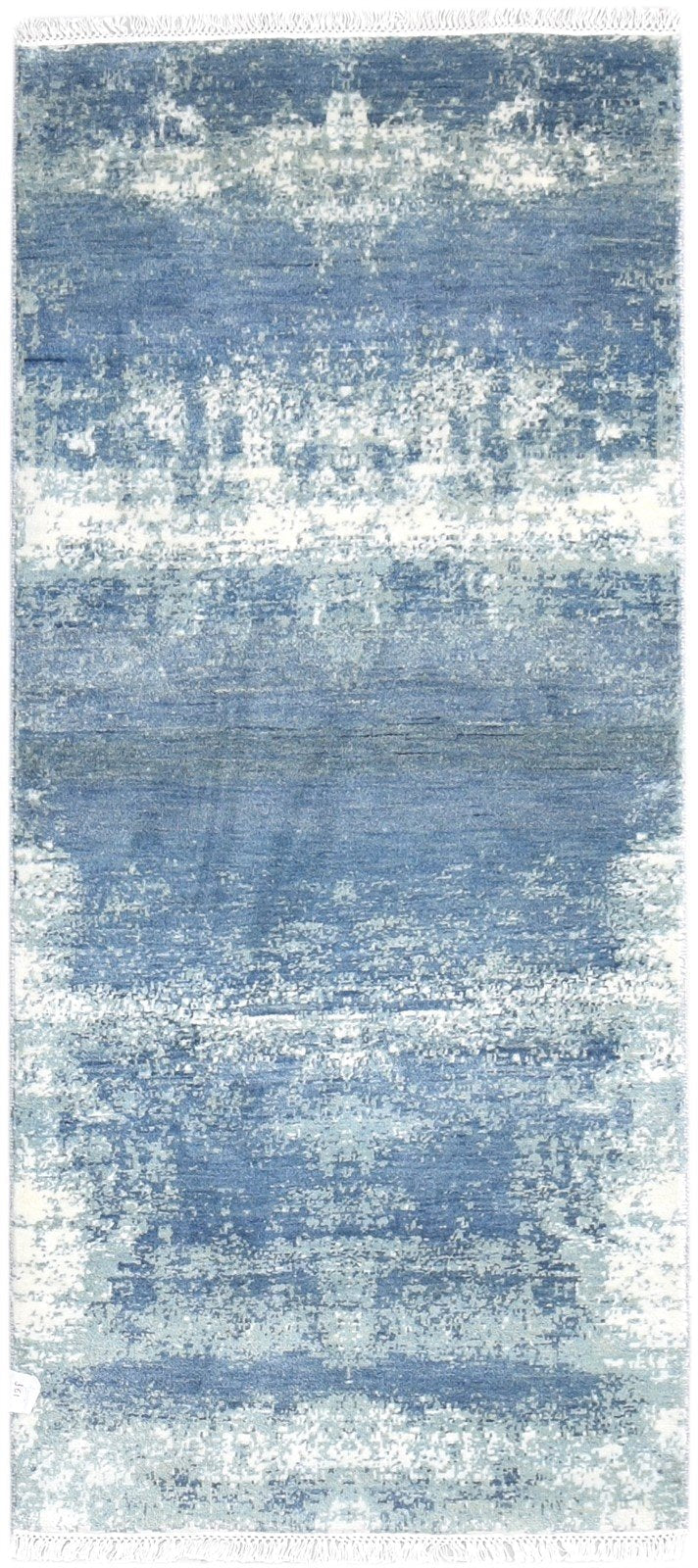 Wool / Silk Blue Rug 3' X 6' Modern Hand Knotted Indian Abstract Small Carpet 