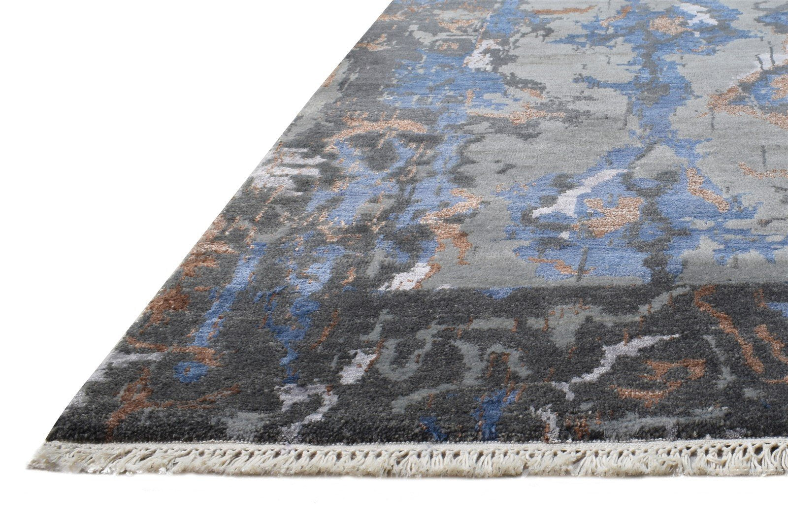 Grey Wool / Silk Rug 3' X 5' Modern Hand Knotted Oriental Abstract Small Carpet 