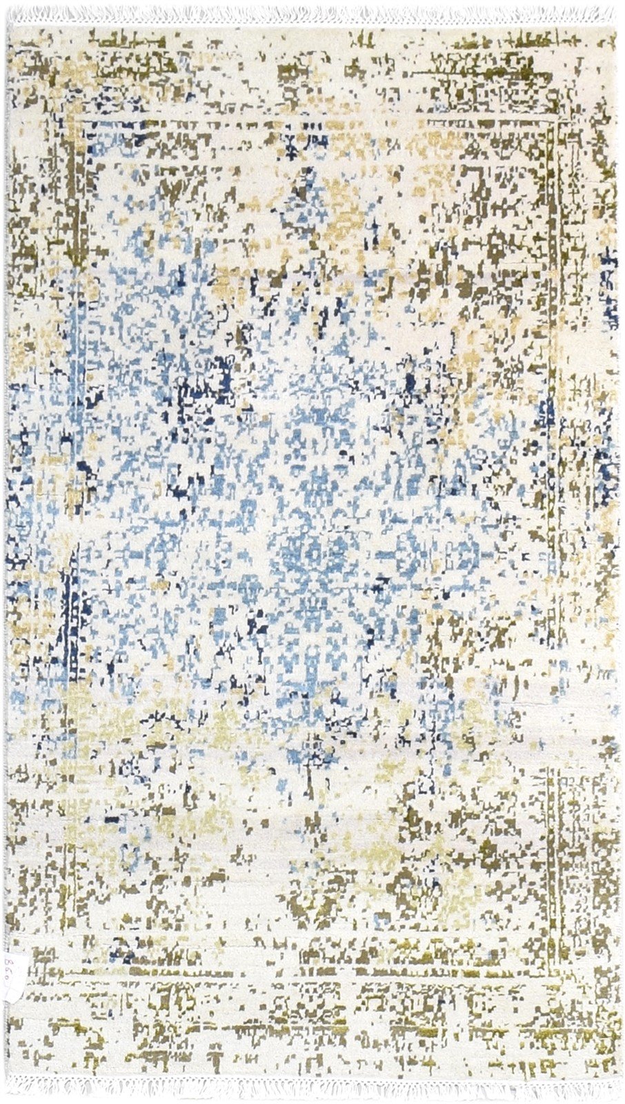 Wool / Silk Beige Rug 3X5 Modern Hand Knotted Oriental Abstract Small Carpet 