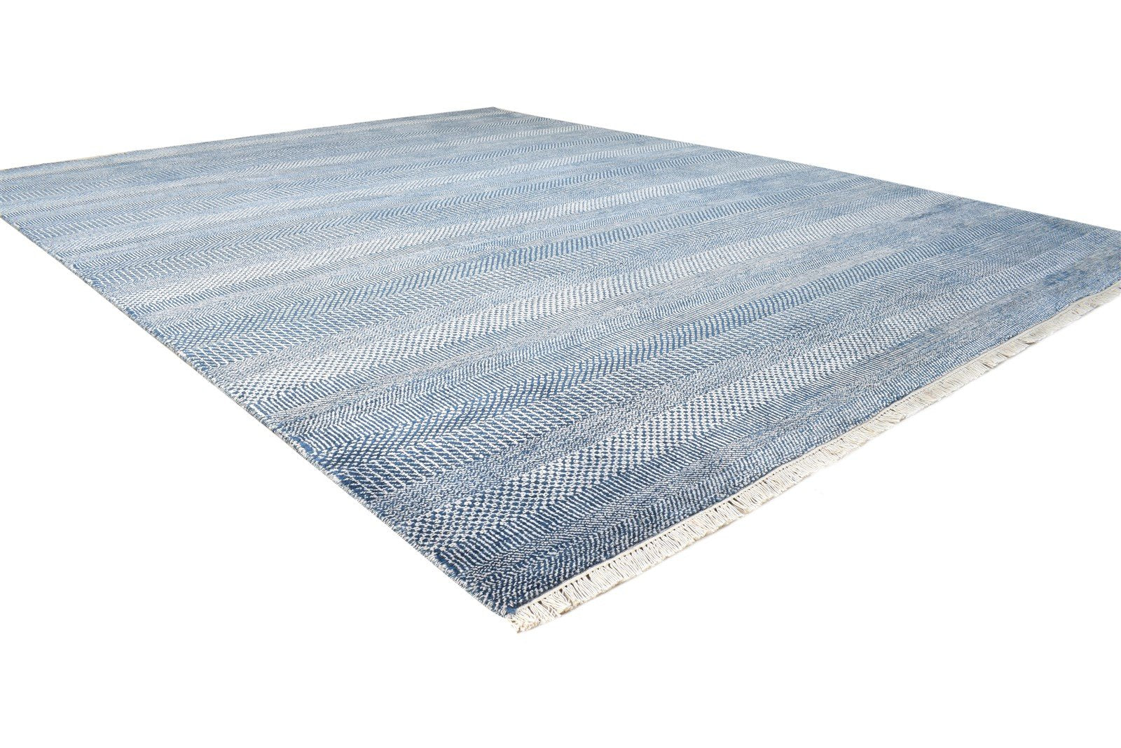 Blue Wool Rug 8' X 10' Modern Hand Knotted Agra Grass Trellis Large Carpet 