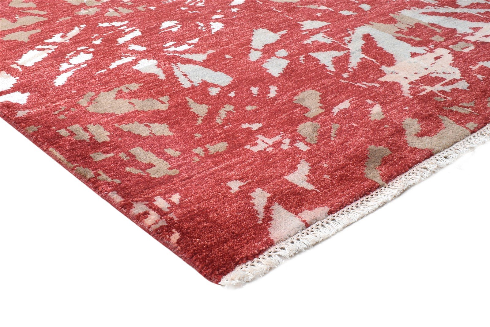 Wool / Silk Red Rug 6' X 8' Modern Hand Knotted American Abstract Large Carpet 