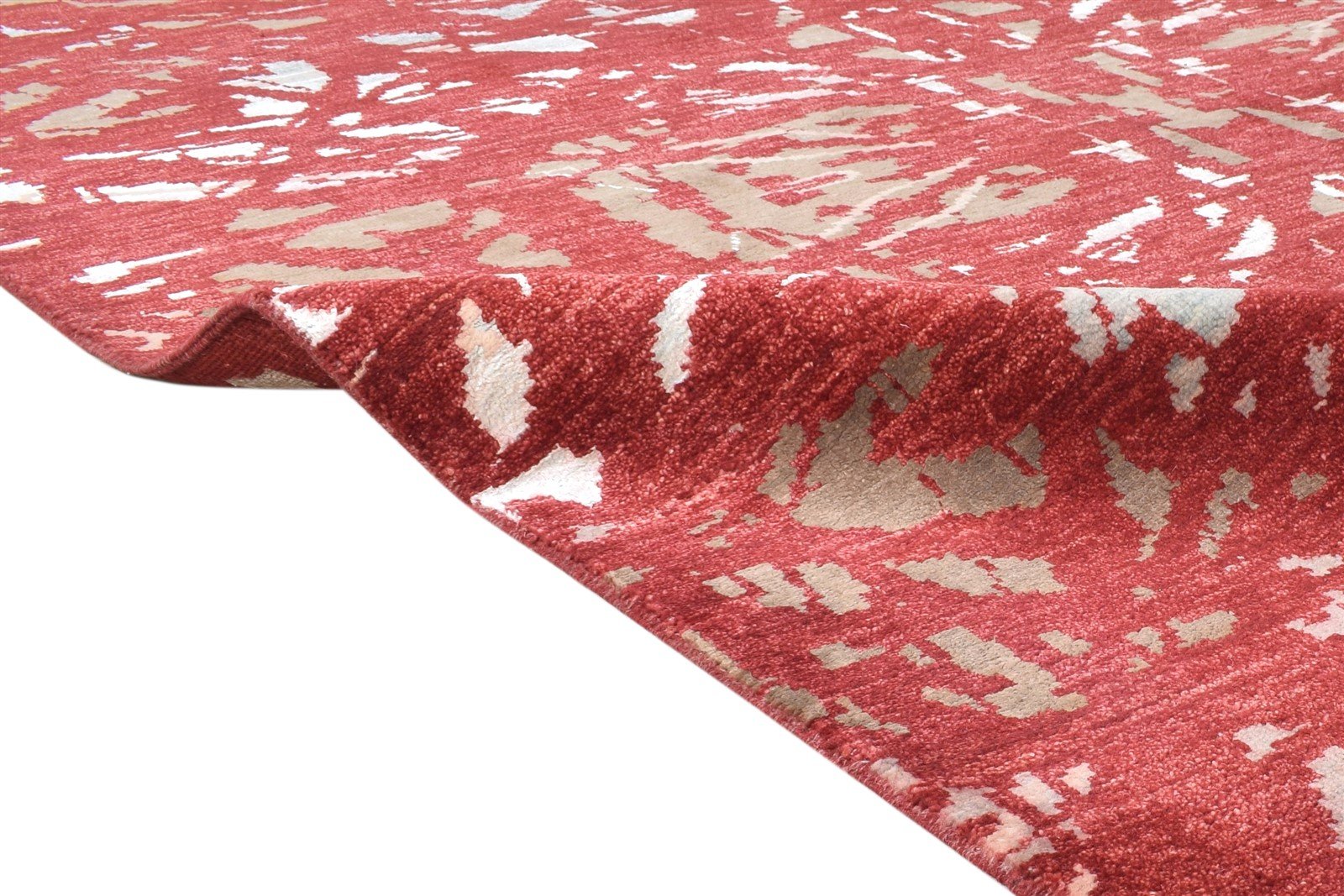 Wool / Silk Red Rug 6' X 8' Modern Hand Knotted American Abstract Large Carpet 