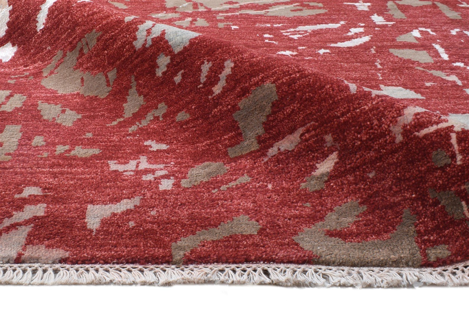Wool / Silk Red Rug 6' X 8' Modern Hand Knotted American Abstract Large Carpet  Area Rug 