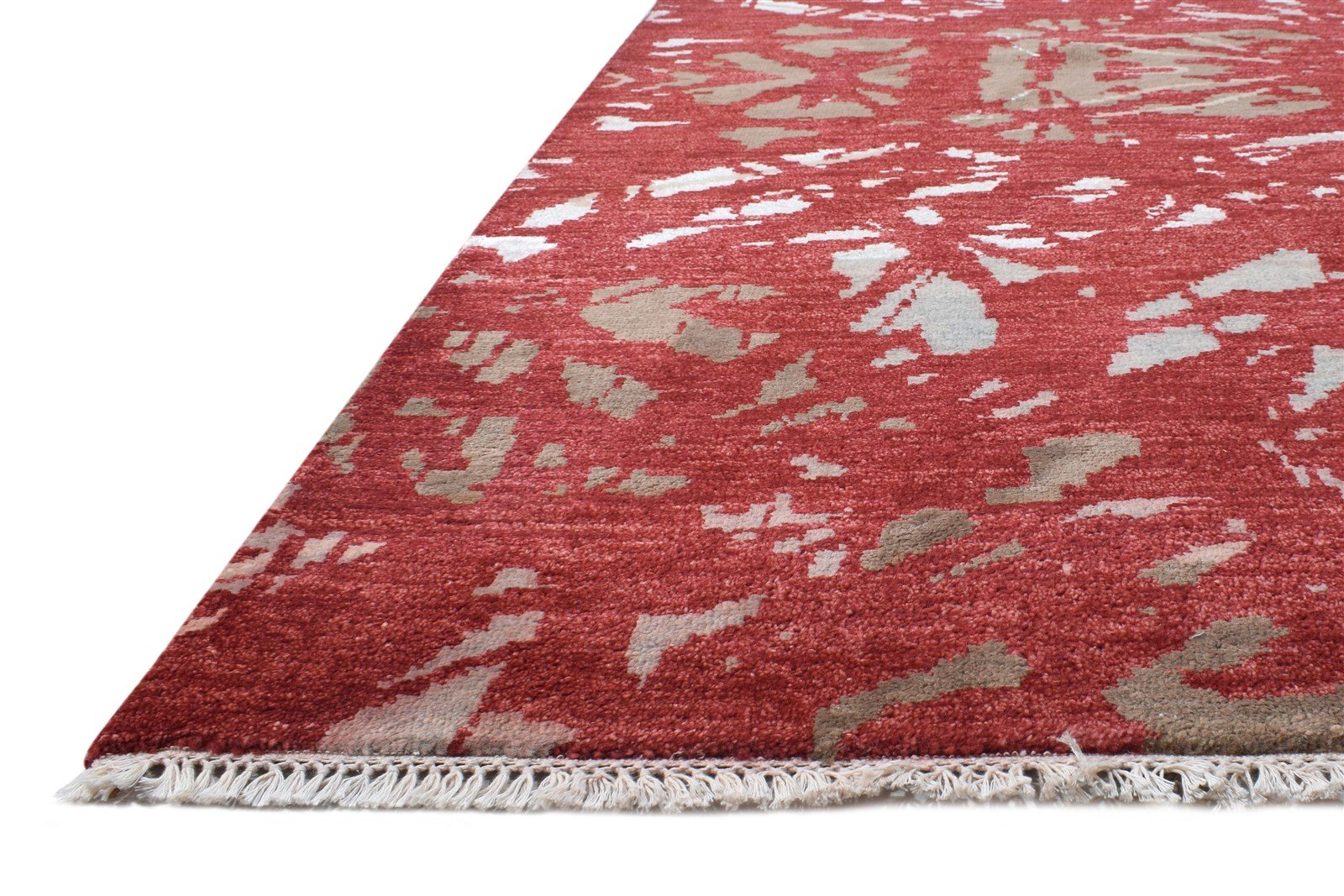 Wool / Silk Red Rug 6' X 8' Modern Hand Knotted American Abstract Large Carpet 