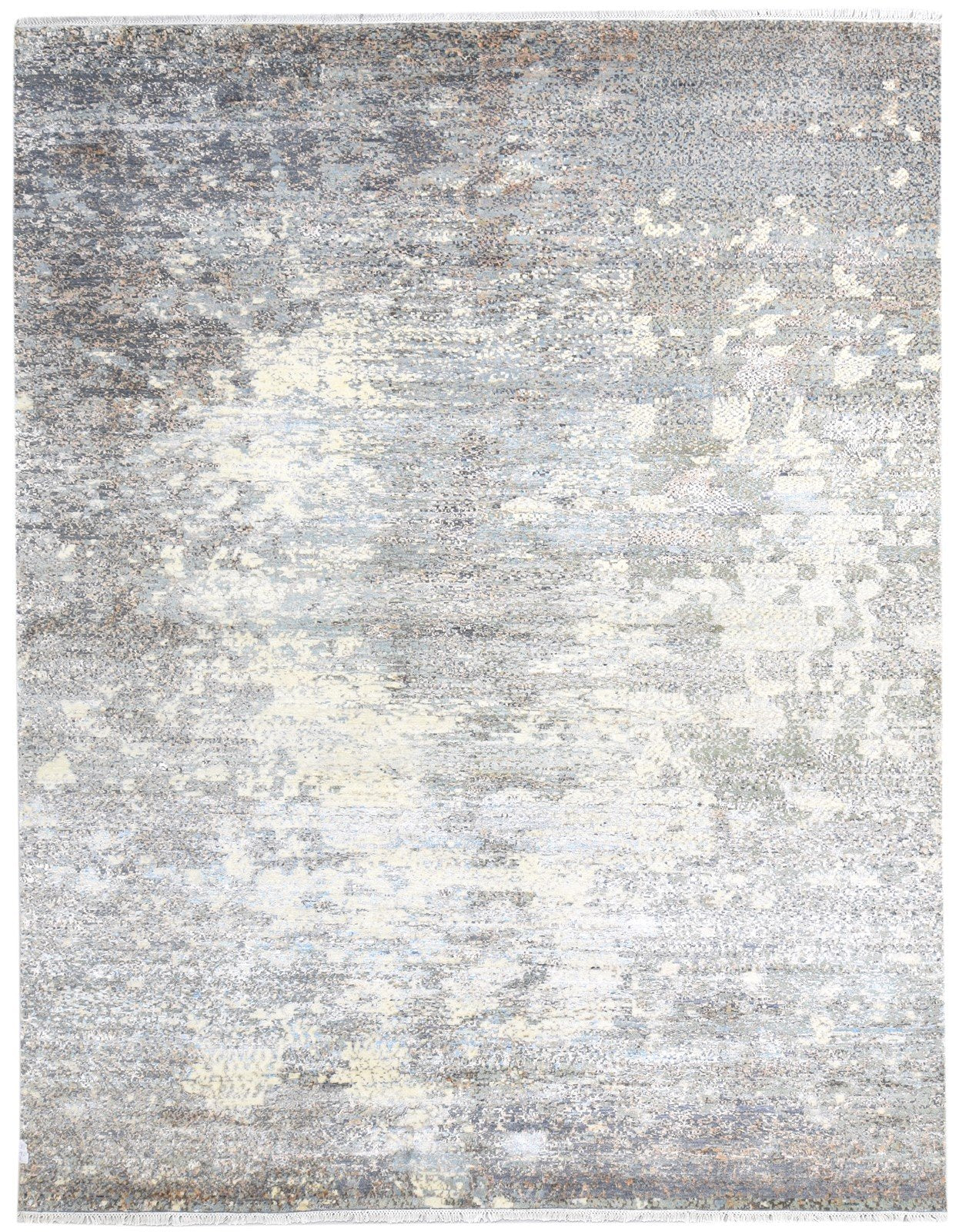 Grey Wool / Silk Rug 8' X 10' Modern Hand Knotted American Modern Large Carpet 