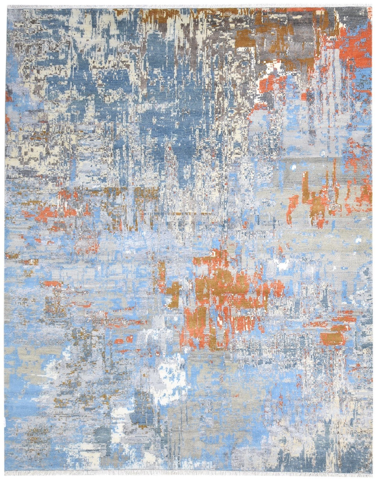 8' X 10' Rug Wool / Silk Blue Modern Hand Knotted American Modern Large Carpet  Area Rug 