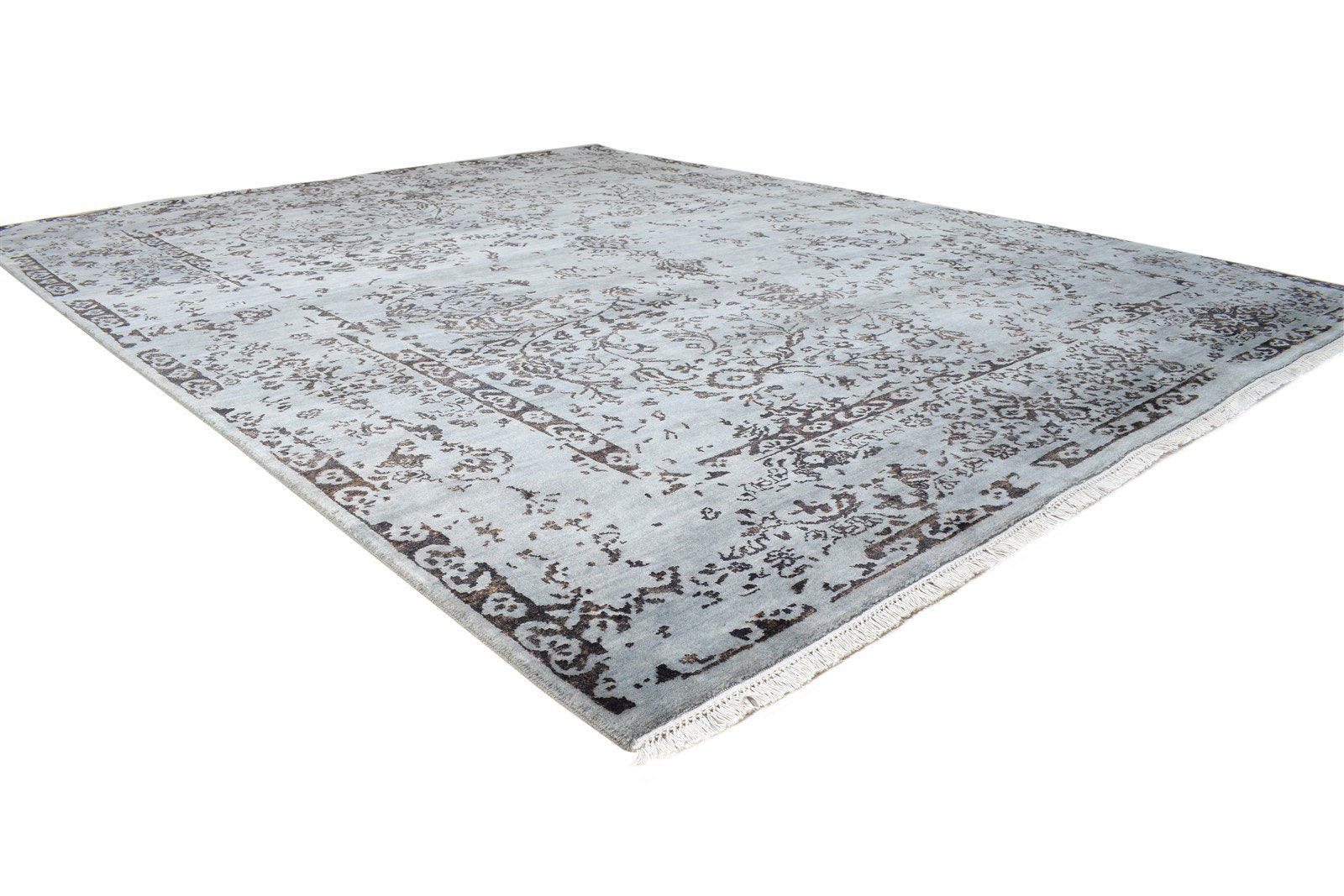 Hand Knotted Grey Wool / Silk Rug 8X10 Modern Oriental Abstract Large Carpet 