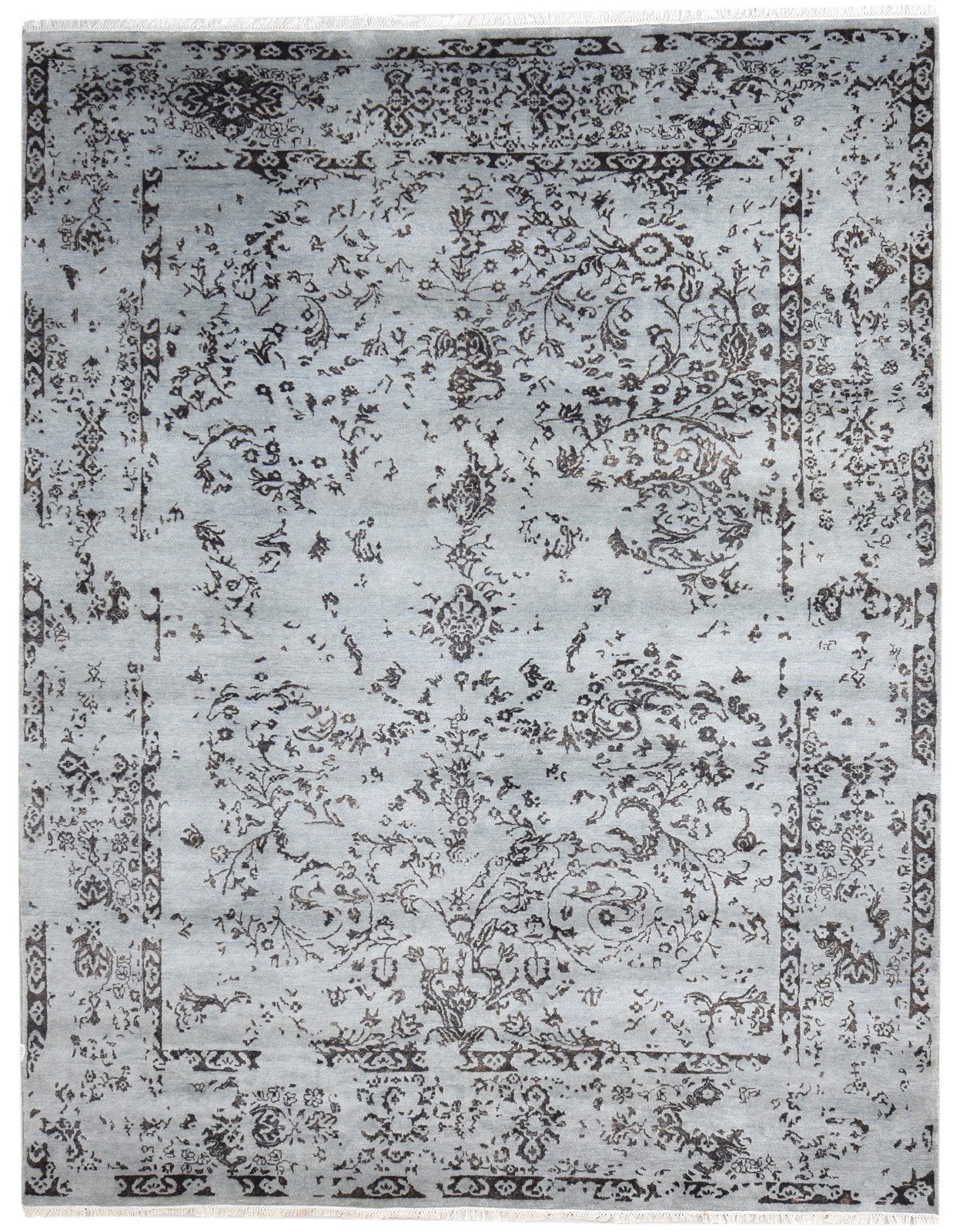 Hand Knotted Grey Wool / Silk Rug 8X10 Modern Oriental Abstract Large Carpet 