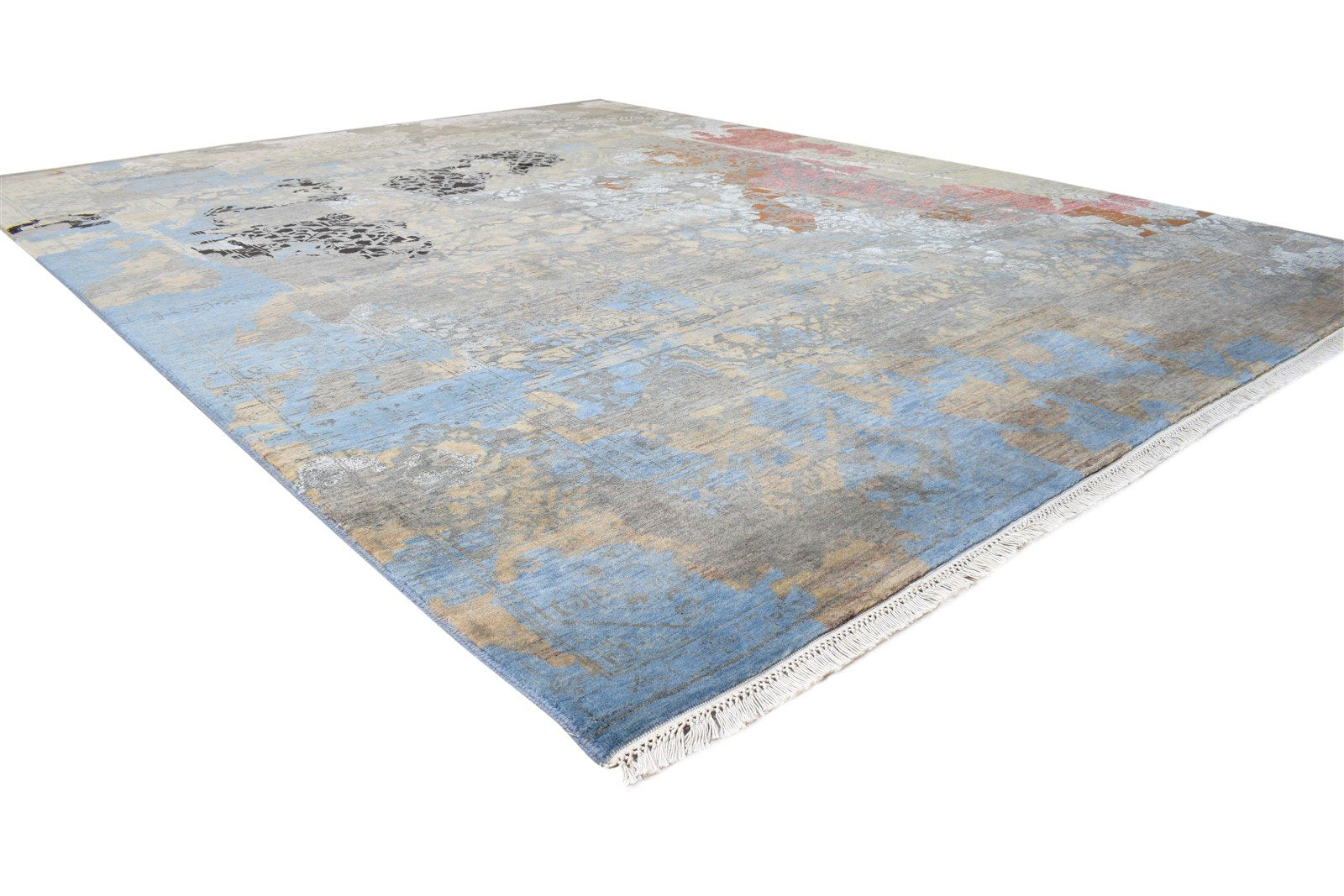 Wool / Silk Blue Rug 8X10 Modern Hand Knotted American Abstract Large Carpet 