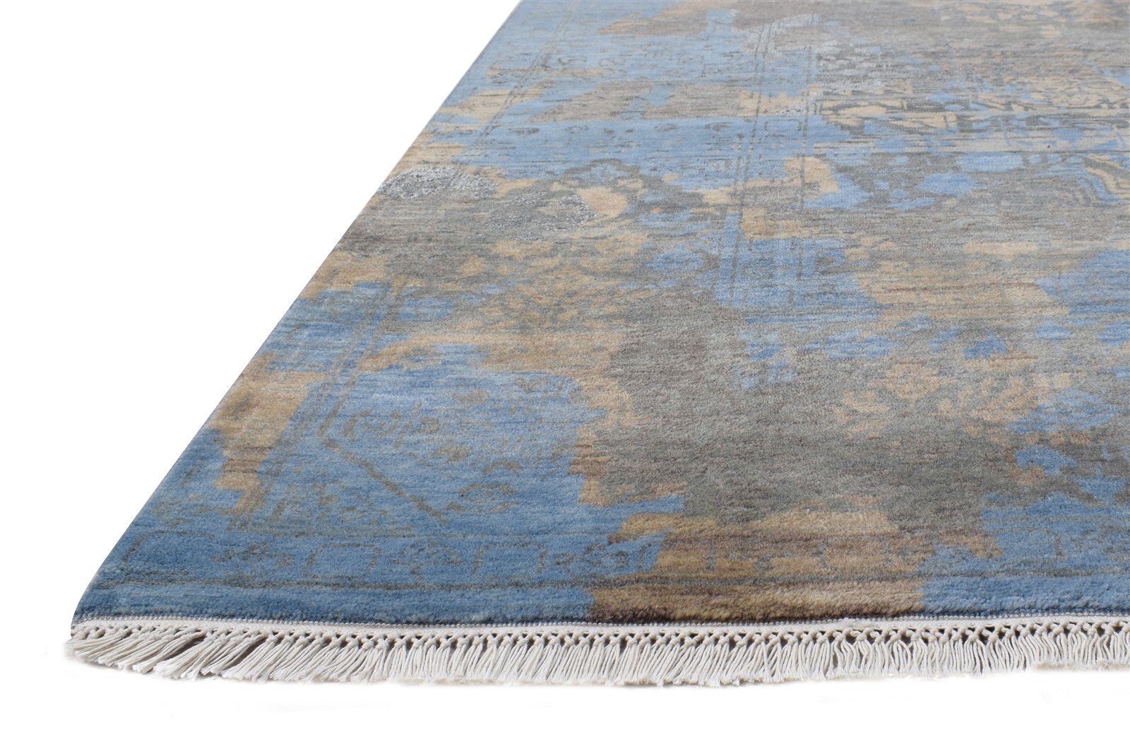 Wool / Silk Blue Rug 8X10 Modern Hand Knotted American Abstract Large Carpet 