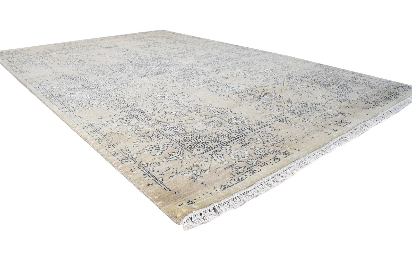 6X10 Rug Wool / Silk Beige Modern Hand Knotted Oriental Abstract Large Carpet 