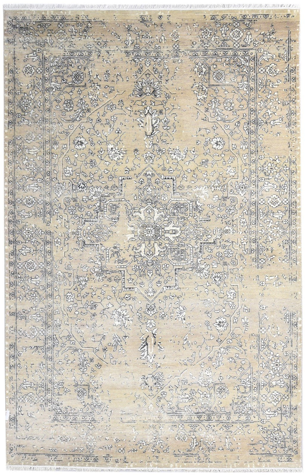 6X10 Rug Wool / Silk Beige Modern Hand Knotted Oriental Abstract Large Carpet 