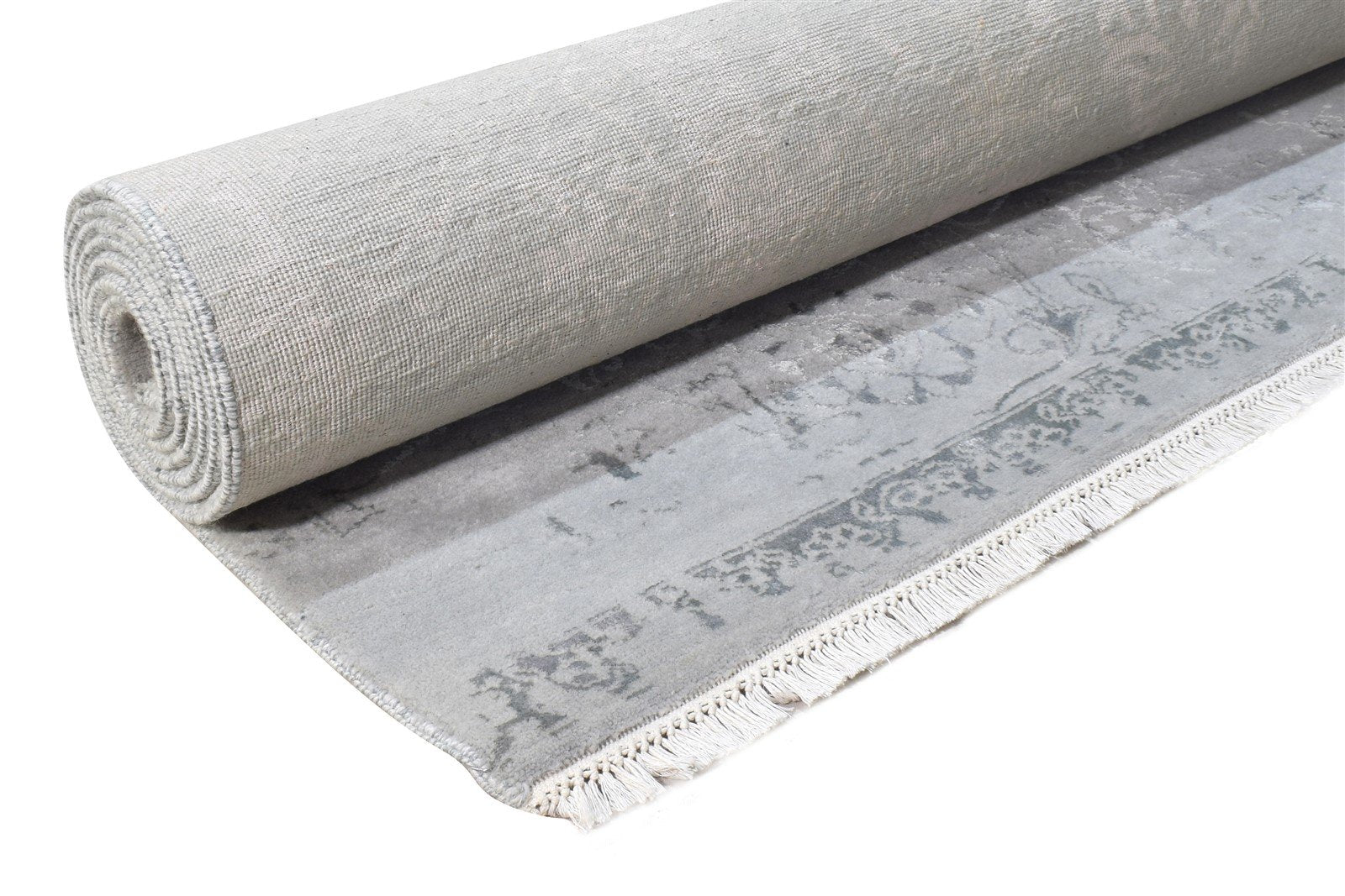 Hand Knotted Grey Wool / Silk Rug 8X10 Modern Oriental Abstract Large Carpet  Area Rug 